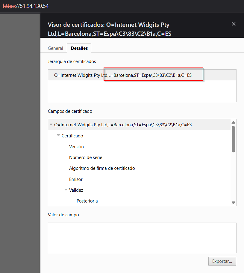Datos certificado autofirmado